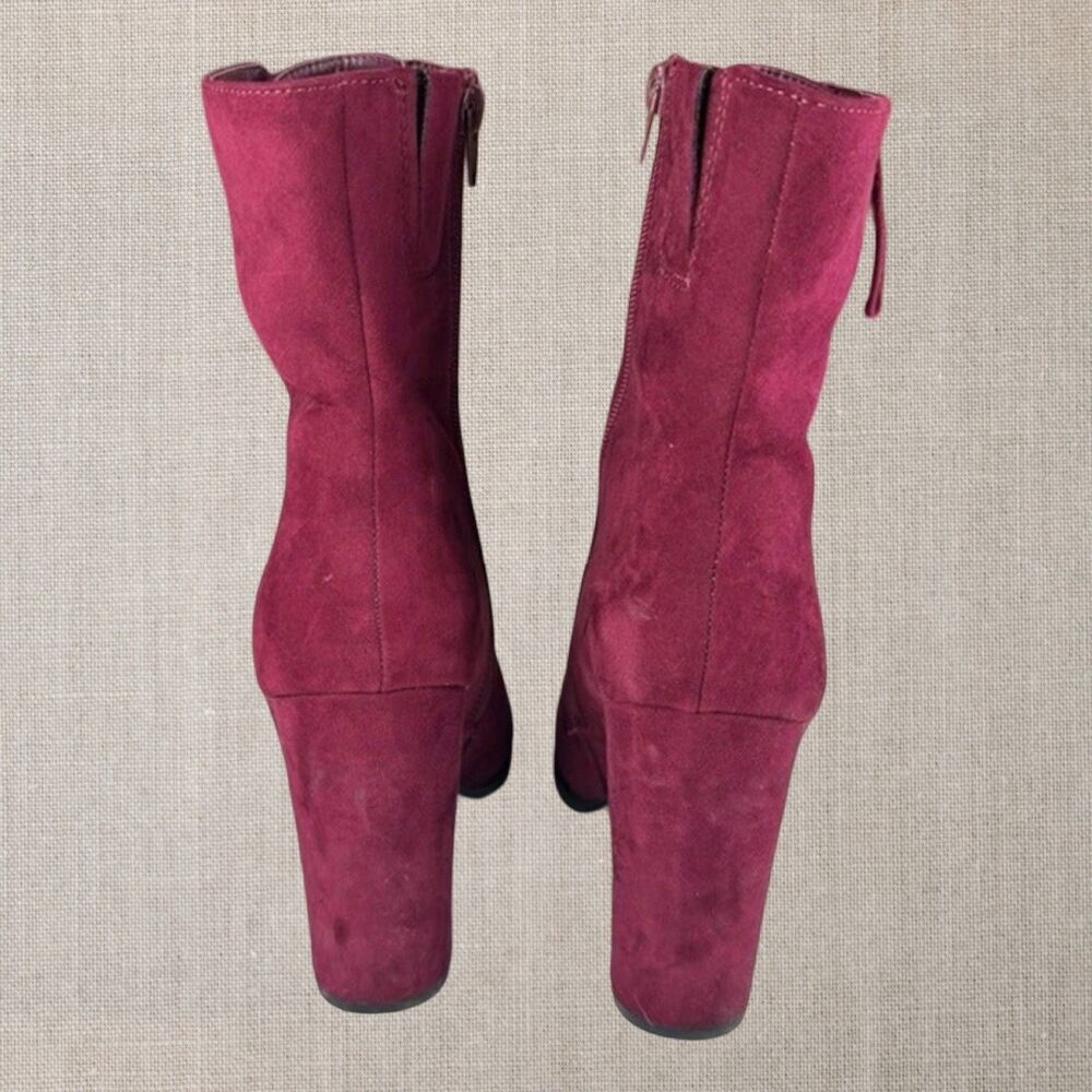 Carlos Santana Malbec Sandra Lace-Up Booties size 9 burgundy red 2” heel suede - Picture 2 of 9